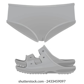 Grey male sandal and swim suit. vector illustration