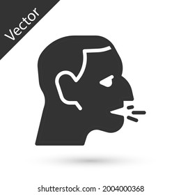 Grey Man coughing icon isolated on white background. Viral infection, influenza, flu, cold symptom. Tuberculosis, mumps, whooping cough.  Vector