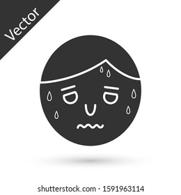Grey Man with excessive sweating icon isolated on white background.  Vector Illustration