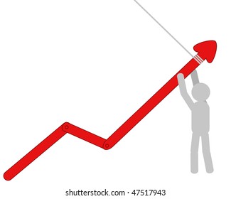 The grey man lifts the red diagram