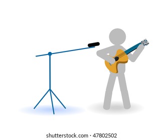 The grey man plays a guitar and sing