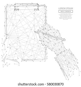 Grey man signs document with polygon line on abstract background. Polygonal space low poly with connecting dots and lines. Connection structure. Vector science background