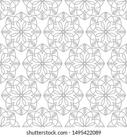 Grey mandala pattern on the white background. Decorative ornament in ethnic oriental style