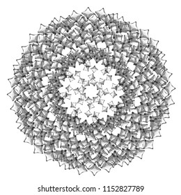 grey mandala squared crystals circle ornament pattern on white background, vector illustration