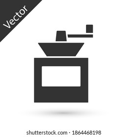 Grey Manual coffee grinder icon isolated on white background. Vector.