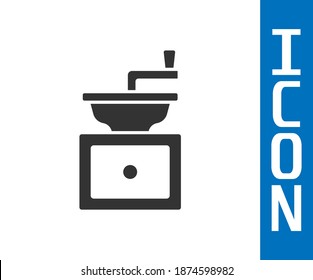 Icono del molino de café manual gris aislado en fondo blanco.  Vector
