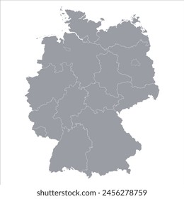 Grey map of the administrative division of Germany isolated on white background. Vector illustration