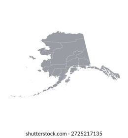 Graue Karte von Alaska einzeln auf weißem Hintergrund. Vektorgrafik