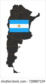 Grey map of Argentina and national flag.