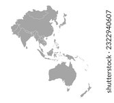 Grey map of Asia Pacific.