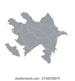 Mapa gris de Azerbaiyán con su división económica aislada sobre fondo blanco. Ilustración vectorial