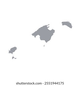 Mapa cinzento das Ilhas Baleares isolado sobre fundo branco. Ilustração vetorial