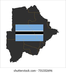 Grey map of Botswana and national flag.
