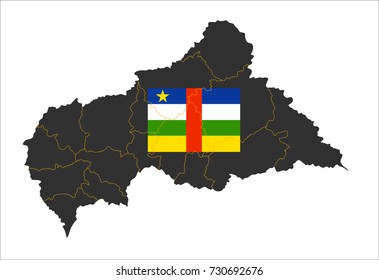 Grey map of Central African Republic and national flag.

