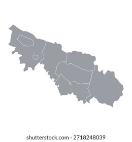 Mapa gris de la región económica de Arán Central con su división administrativa aislada sobre fondo blanco. Ilustración vectorial