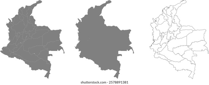 Grey Map of Colombia with Departments