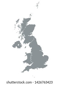 Grey Map of Countries of Great Britain