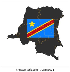 Grey map of Democratic republic of the Congo and national flag.