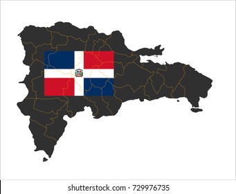 Grey map of Dominican Republic and national flag.