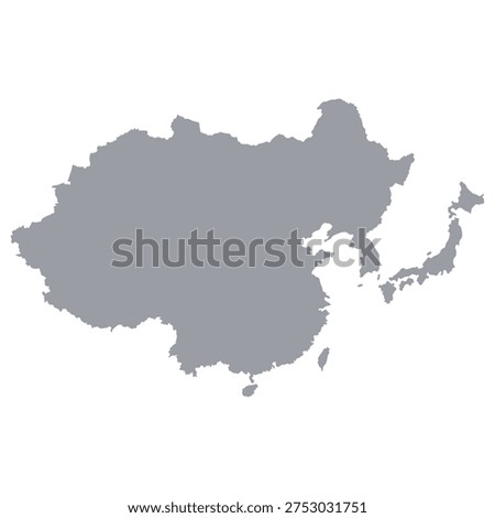 Grey map of East Asia isolated on a white background. Vector illustration