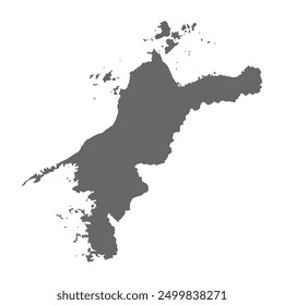Grey map of Ehime prefecture isolated on white background. Vector illustration