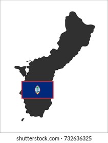 Grey map of Guam (U.S.) and national flag.
