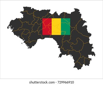 Grey map of Guinea and national flag.