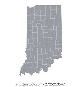 Mapa gris de Indiana aislado sobre fondo blanco. Ilustración vectorial