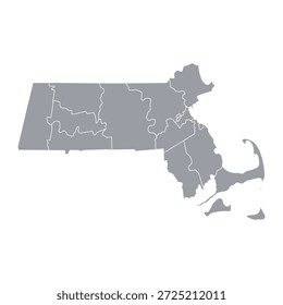 Grey map of Massachusetts isolated on white background. Vector illustration