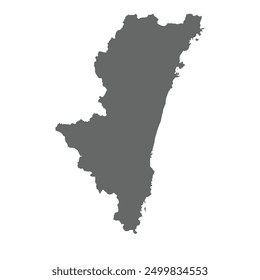 Grey map of Miyazaki prefecture isolated on white background. Vector illustration