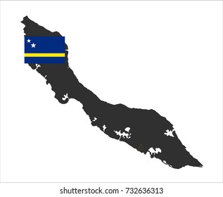 Grey map of Curaçao and national flag.

