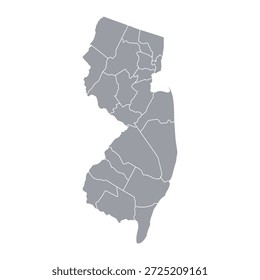 Graue Karte von New Jersey einzeln auf weißem Hintergrund. Vektorgrafik