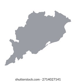  Graue Karte von Odisha einzeln auf weißem Hintergrund. Vektorgrafik
