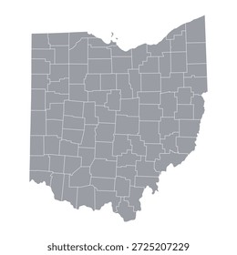 Mapa cinza de Ohio isolado no fundo branco. Ilustração vetorial