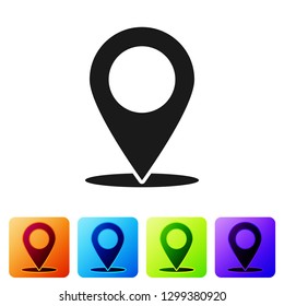 Grey Map pin icon isolated on white background. Pointer symbol. Location sign. Navigation map, gps, direction, place, compass, search concept. Set icon in color square buttons. Vector Illustration