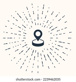 Grey Map pin icon isolated on beige background. Navigation, pointer, location, map, gps, direction, place, compass, search concept. Abstract circle random dots. Vector
