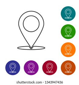 Grey Map pin line icon isolated on white background. Pointer symbol. Location sign. Navigation map, gps, direction, place, compass, contact, search concept. Vector Illustration