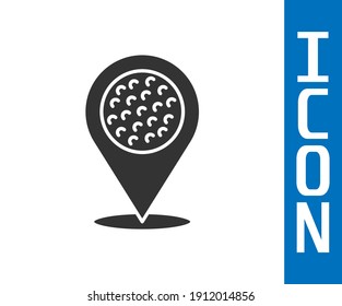 Grey Map pointer with golf sport club icon isolated on white background.  Vector