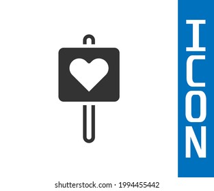 Grey Map pointer with heart icon isolated on white background. Valentines day. Love location. Romantic map pin.  Vector