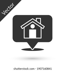 Grey Map pointer with house icon isolated on white background. Home location marker symbol. Vector.
