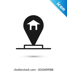 Grey Map pointer with house icon isolated on white background. Home location marker symbol.  Vector
