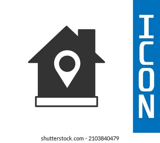 Grey Map pointer with house icon isolated on white background. Home location marker symbol.  Vector