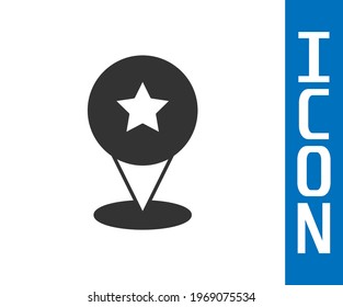 Grey Map pointer with star icon isolated on white background. Star favorite pin map icon. Map markers.  Vector