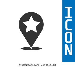 Grey Map pointer with star icon isolated on white background. Star favorite pin map icon. Map markers.  Vector Illustration