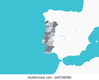 Grey Map of Regions of Portugal With the Surrounding Terrain