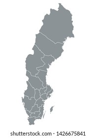 Grey Map of Regions of Sweden