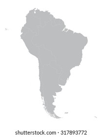 grey map of South America with countries borders 