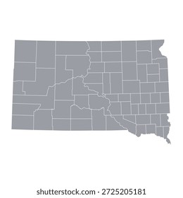 Mapa gris de Dakota del Sur aislado sobre fondo blanco. Ilustración vectorial