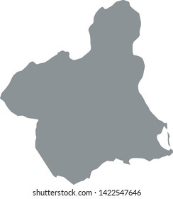 Grey Map of the Spanish Autonomous Community of Region of Murcia