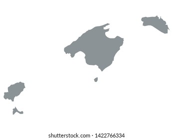 Grey Map of the Spanish Autonomous Community of Balearic Islands